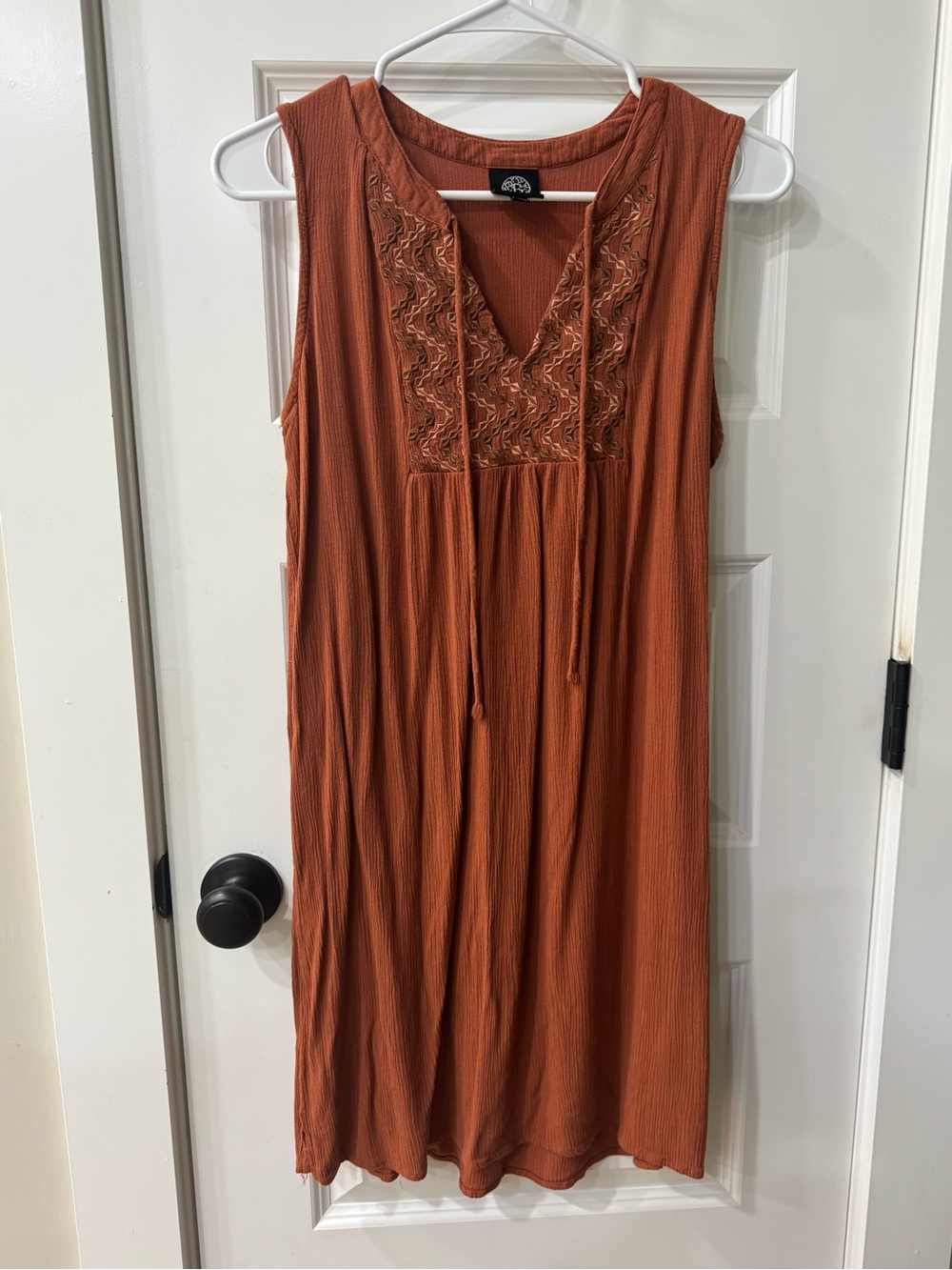 Bobeau Rust Embroidered Sleeveless Maxi Dress